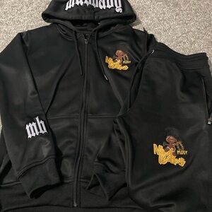 Black Hoodie and Joggers Set with Embroidery